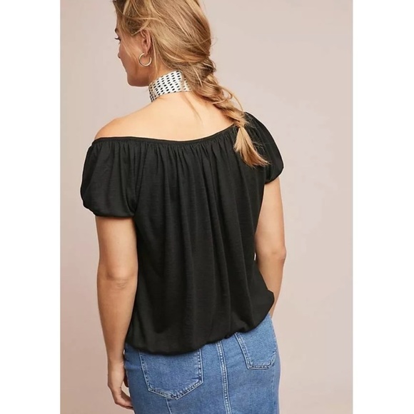ANTHROPOLOGIE Meadowlands Off-the-Shoulder Top NWT Black size small oversized - Picture 2 of 7
